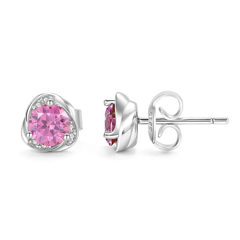 Pink Moissanite 0.5TW 5mm Round Cut Stud Earrings