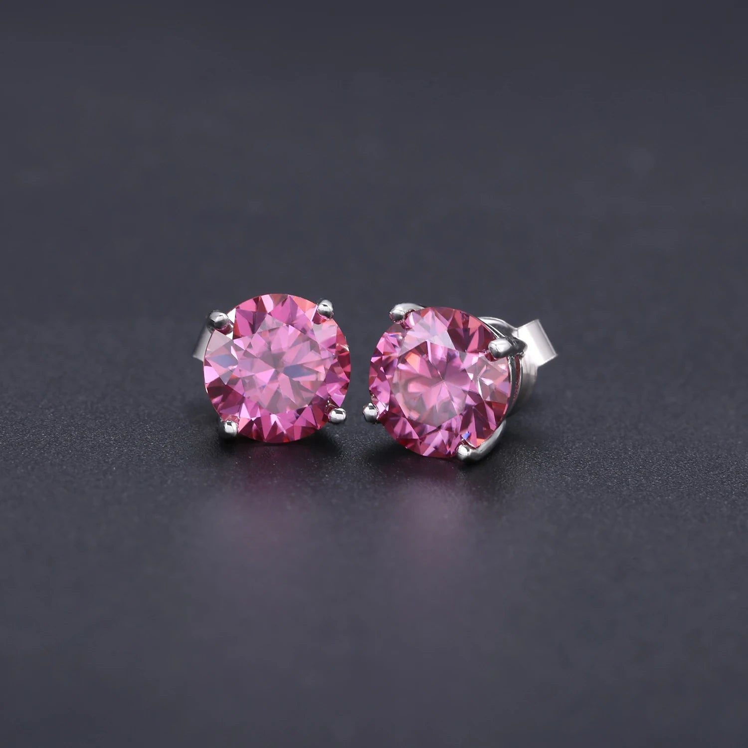 Pink Moissanite 2.0 TW 8mm Round Cut Stud Earrings