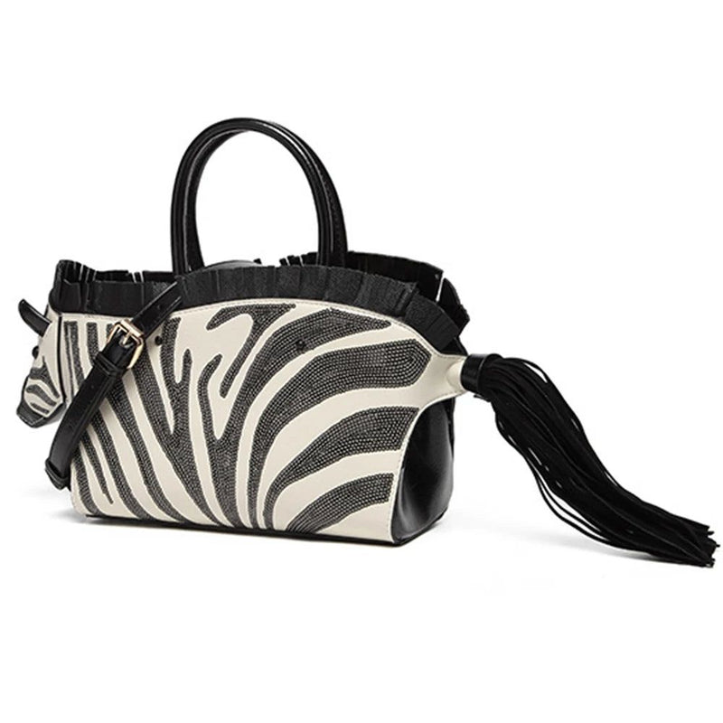 Playful 3D Zebra Shaped PU Handbag for Women - Chic Tassel Crossbody Purse