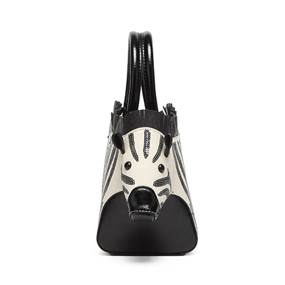 Playful 3D Zebra Shaped PU Handbag for Women - Chic Tassel Crossbody Purse