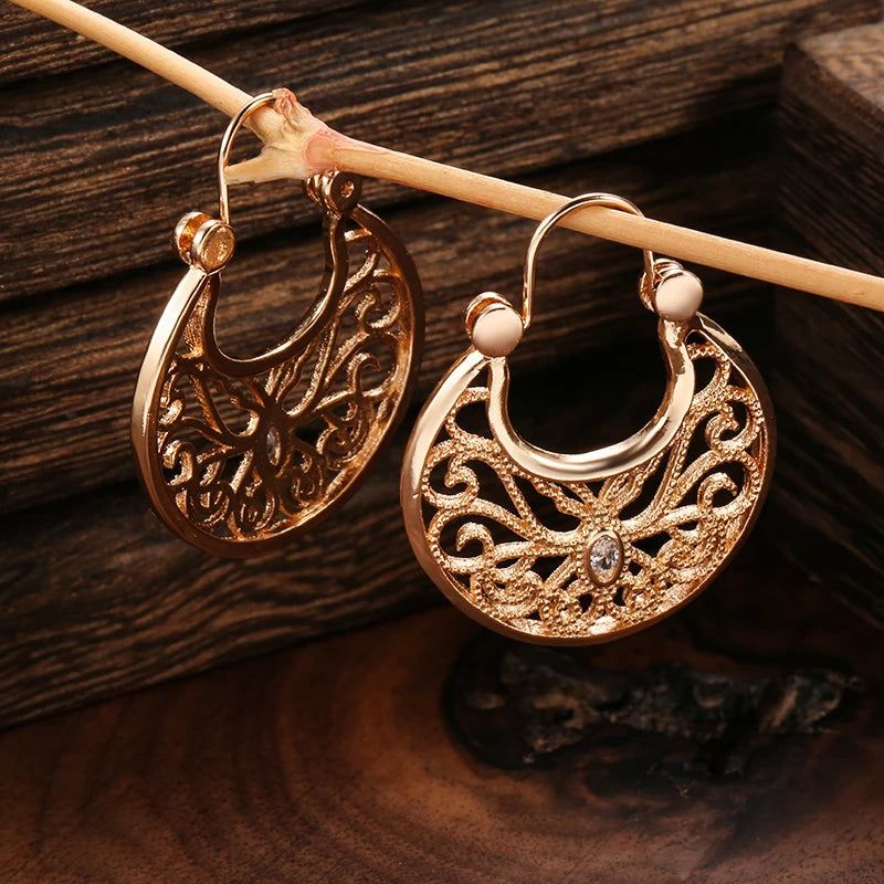 Popular Rose Gold Flower Dangle Earrings with Natural Zircon Accents