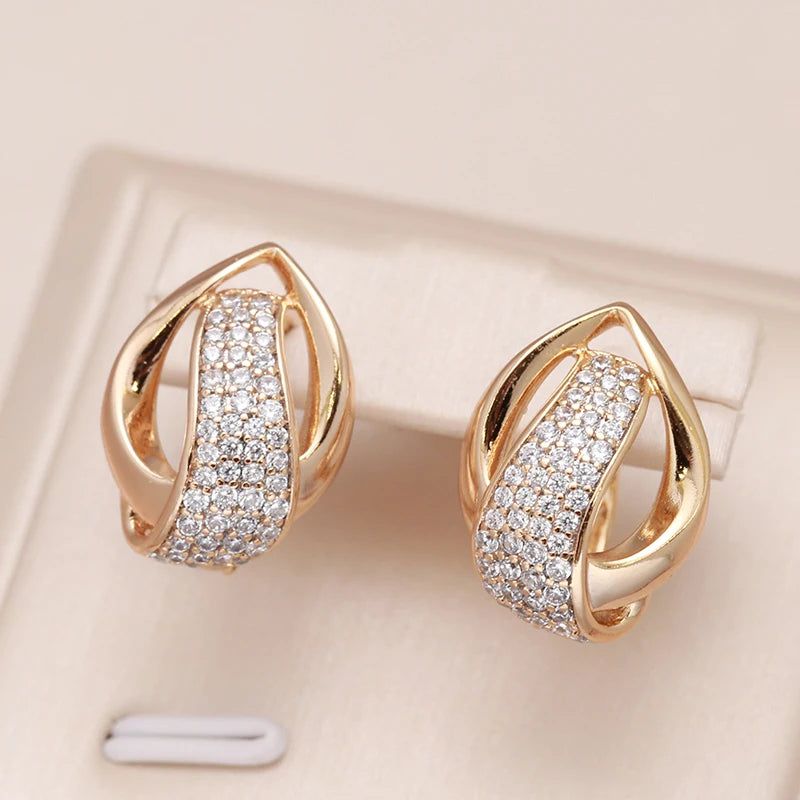 Popular Vintage Rose Gold Drop Earrings with Natural Zircon Flower Design