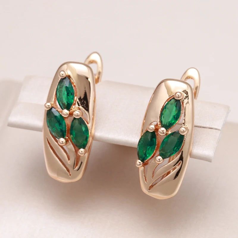 Popular Vintage Rose Gold Emerald Zircon Drop Earrings - Oval Cut Design