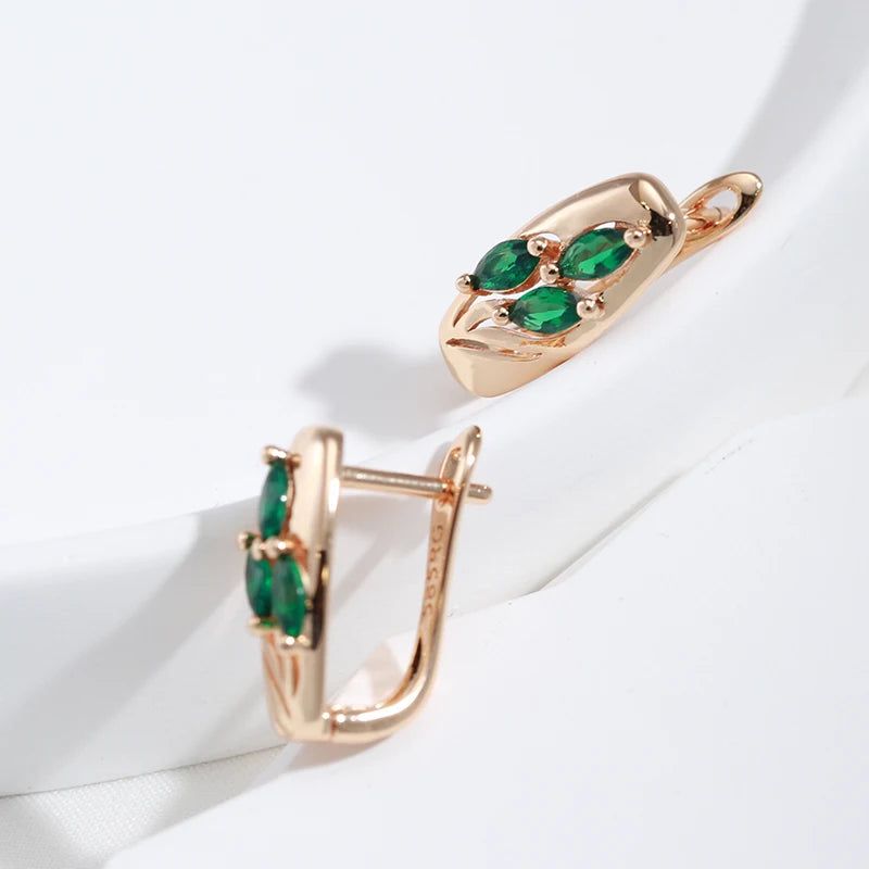 Popular Vintage Rose Gold Emerald Zircon Drop Earrings - Oval Cut Design