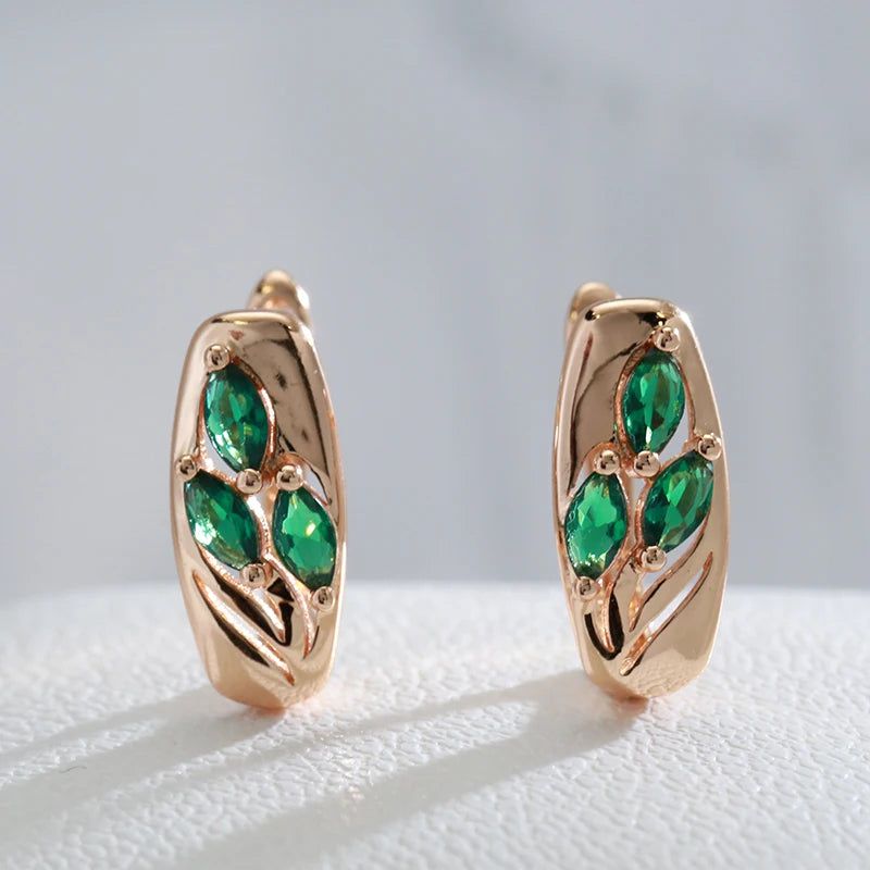 Popular Vintage Rose Gold Emerald Zircon Drop Earrings - Oval Cut Design