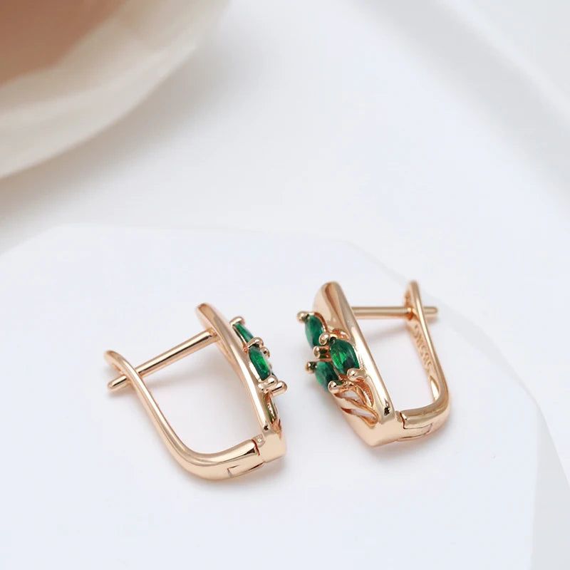 Popular Vintage Rose Gold Emerald Zircon Drop Earrings - Oval Cut Design