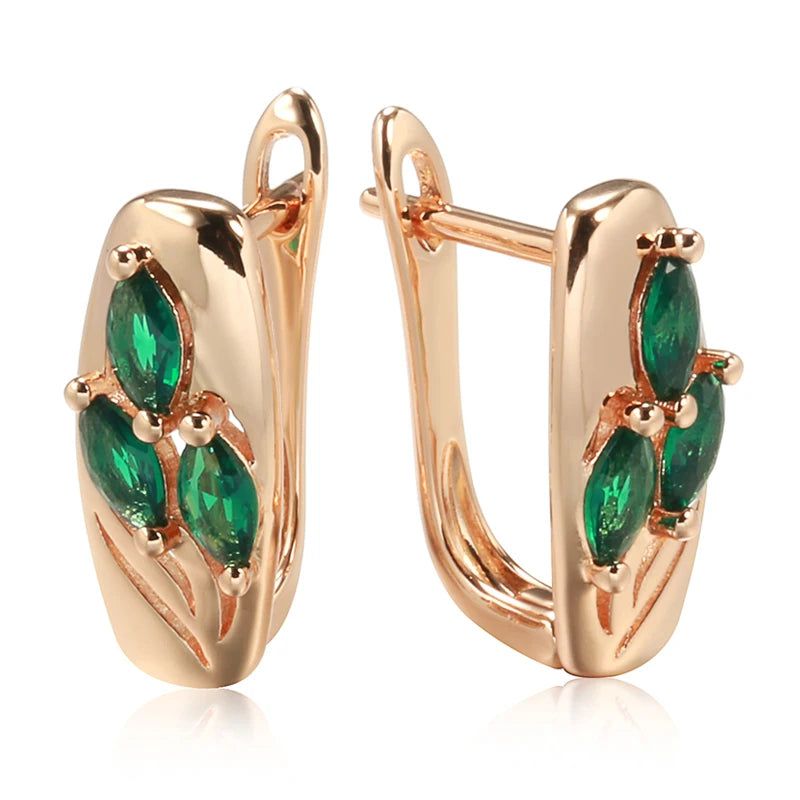 Popular Vintage Rose Gold Emerald Zircon Drop Earrings - Oval Cut Design