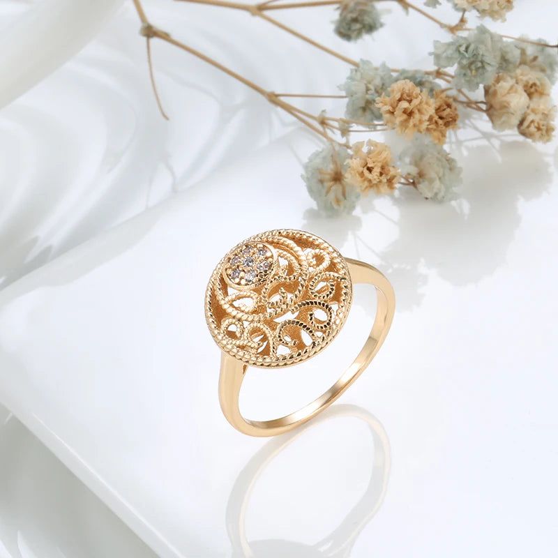 Popular Vintage Rose Gold Flower Ring with Natural Zircon