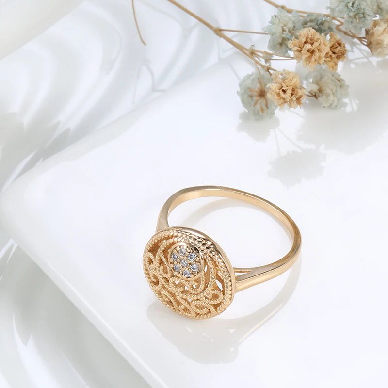 Popular Vintage Rose Gold Flower Ring with Natural Zircon