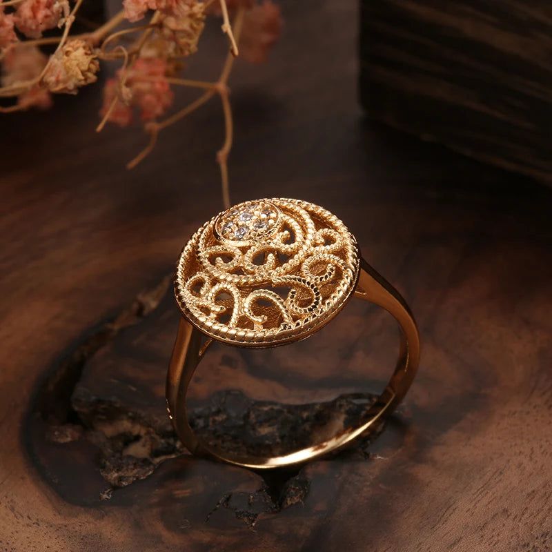 Popular Vintage Rose Gold Flower Ring with Natural Zircon