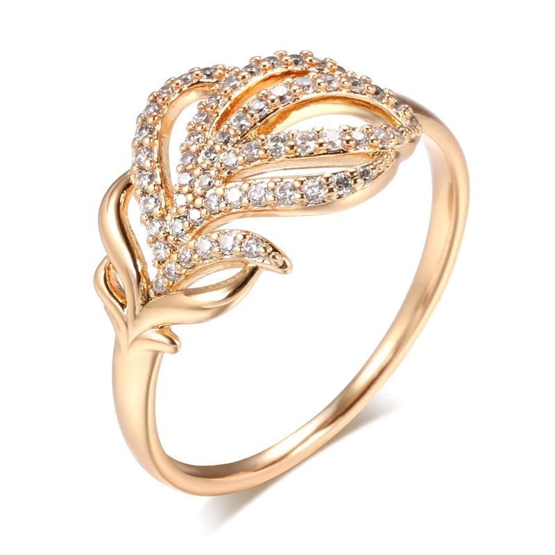 Popular Vintage Rose Gold Flower Ring with Natural Zircon Crystals