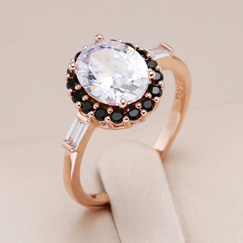 Popular Vintage Rose Gold Geometric Cocktail Ring with Natural Zircon