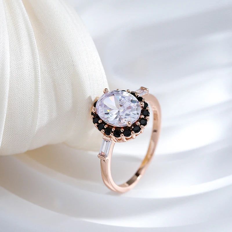 Popular Vintage Rose Gold Geometric Cocktail Ring with Natural Zircon