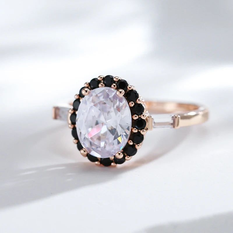 Popular Vintage Rose Gold Geometric Cocktail Ring with Natural Zircon