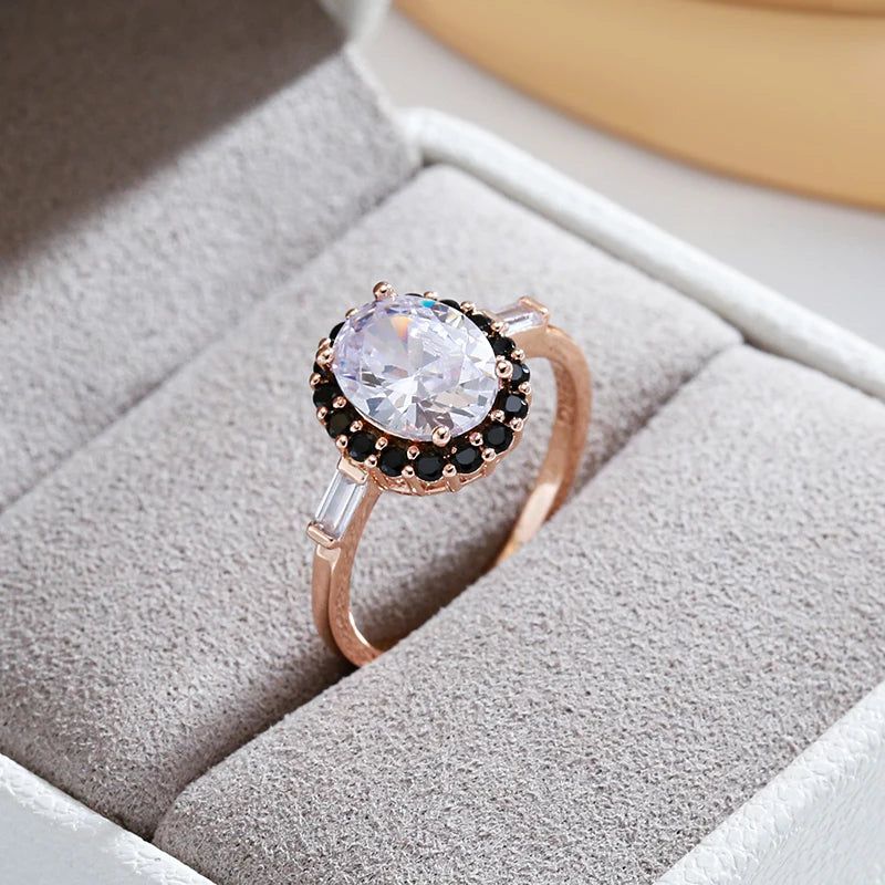 Popular Vintage Rose Gold Geometric Cocktail Ring with Natural Zircon