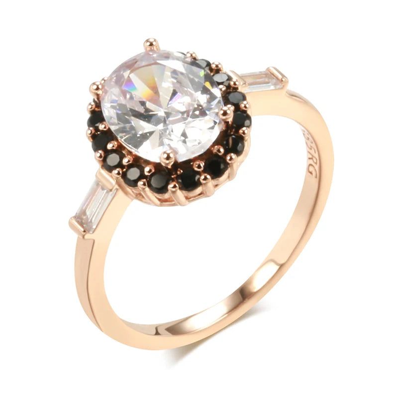 Popular Vintage Rose Gold Geometric Cocktail Ring with Natural Zircon