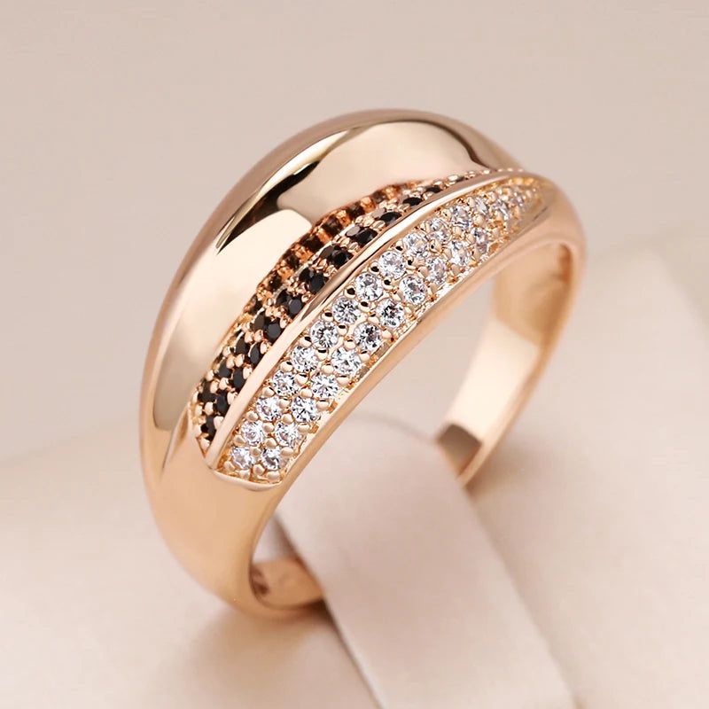 Popular Vintage Rose Gold Geometric Cross Ring with Natural Black and White Zircon