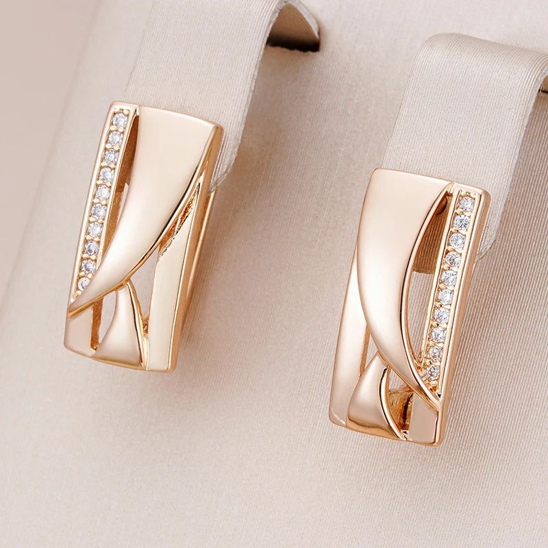 Popular Vintage Rose Gold Geometric Drop Earrings with Natural Zircon