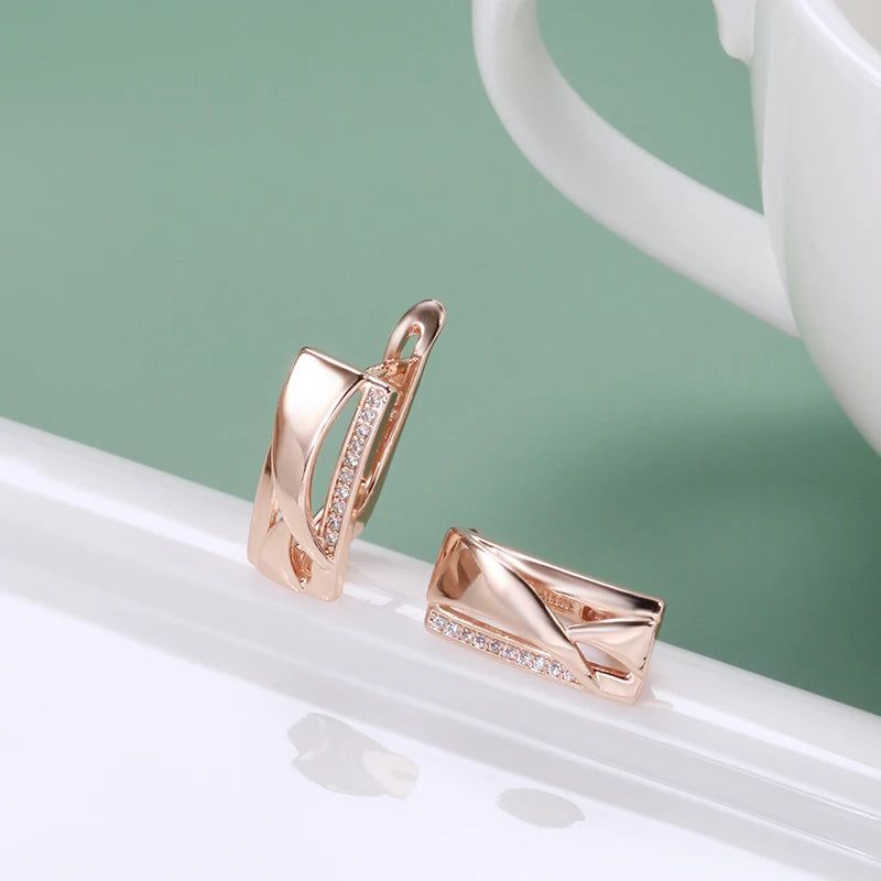 Popular Vintage Rose Gold Geometric Drop Earrings with Natural Zircon