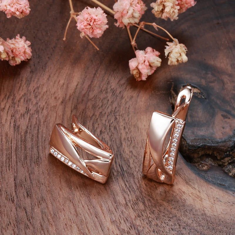 Popular Vintage Rose Gold Geometric Drop Earrings with Natural Zircon