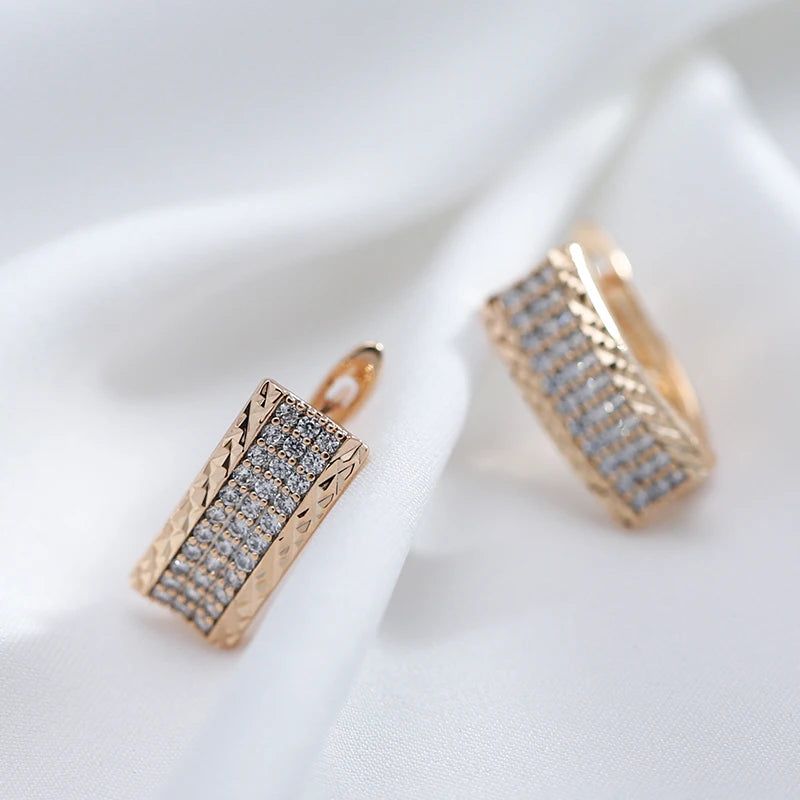 Popular Vintage Rose Gold Geometric Drop Earrings with Natural Zircon Stones