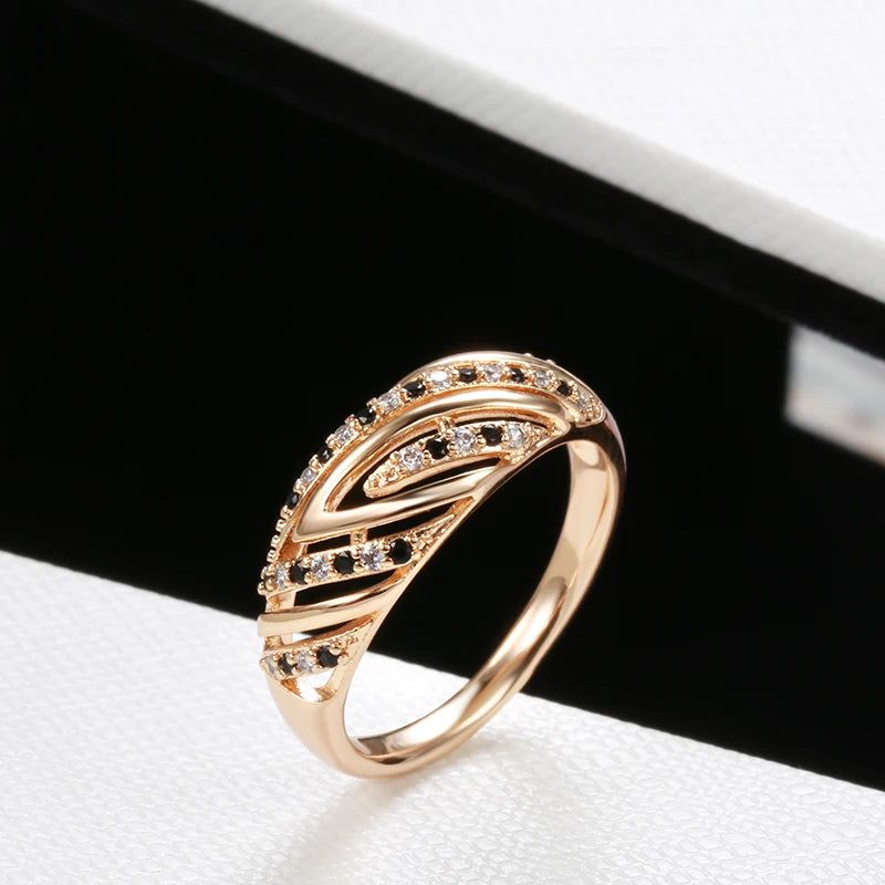 Popular Vintage Rose Gold Hollow Wave Cocktail Ring with Natural Zircon