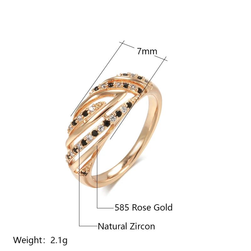 Popular Vintage Rose Gold Hollow Wave Cocktail Ring with Natural Zircon