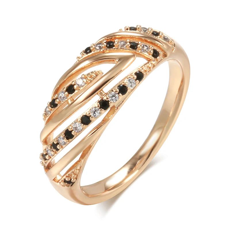 Popular Vintage Rose Gold Hollow Wave Cocktail Ring with Natural Zircon