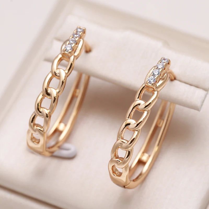 Popular Vintage Rose Gold Hoop Earrings with Natural Zircon Accent