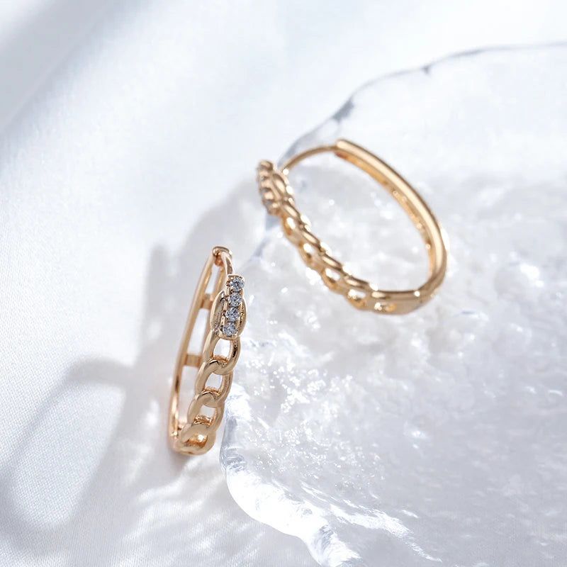 Popular Vintage Rose Gold Hoop Earrings with Natural Zircon Accent