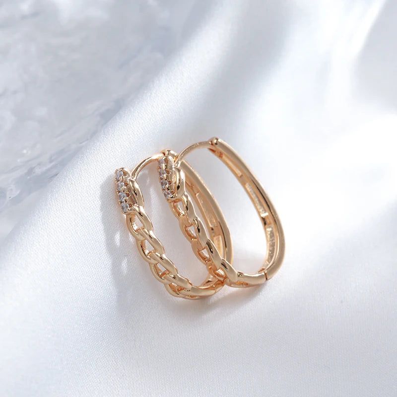 Popular Vintage Rose Gold Hoop Earrings with Natural Zircon Accent