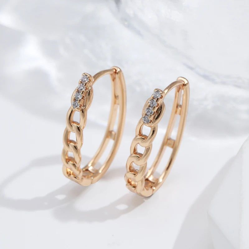 Popular Vintage Rose Gold Hoop Earrings with Natural Zircon Accent