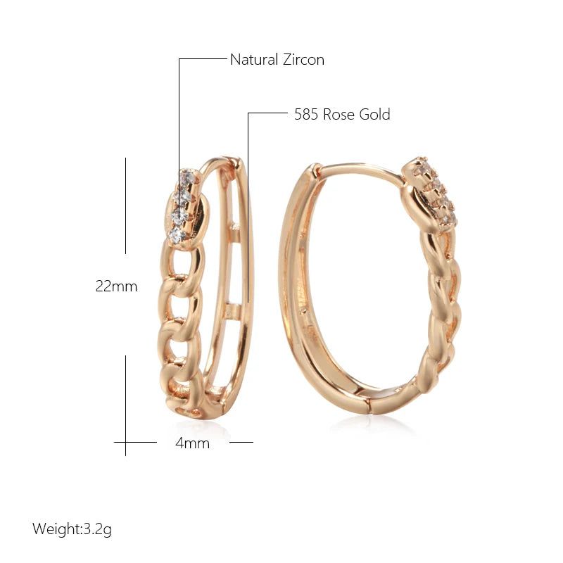 Popular Vintage Rose Gold Hoop Earrings with Natural Zircon Accent