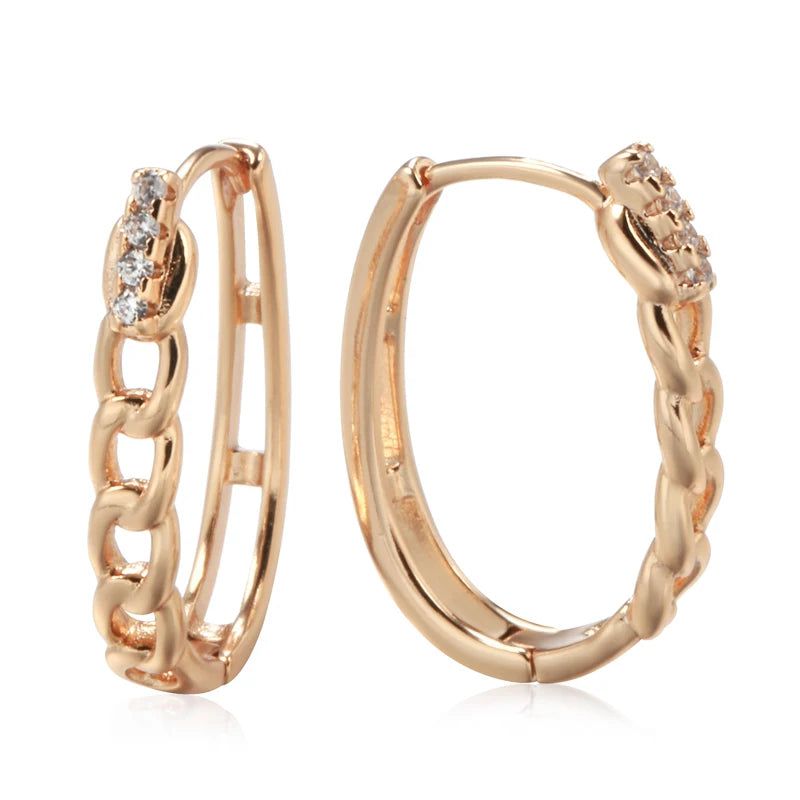 Popular Vintage Rose Gold Hoop Earrings with Natural Zircon Accent