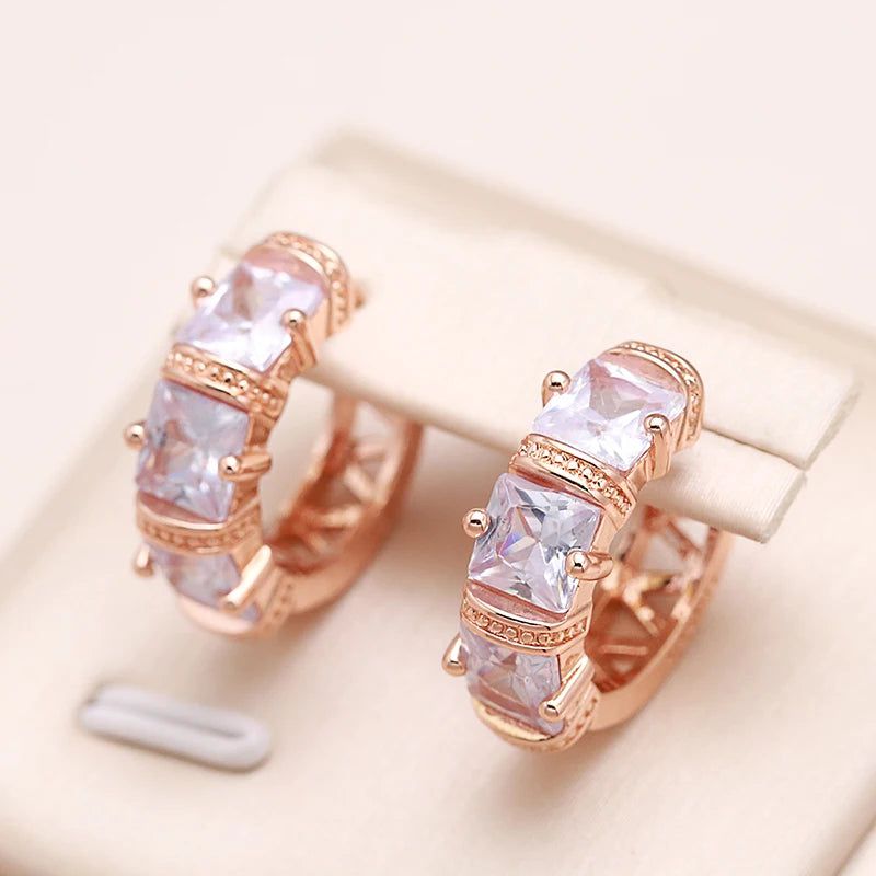 Popular Vintage Rose Gold Hoop Earrings with Sparkling Cubic Zirconia