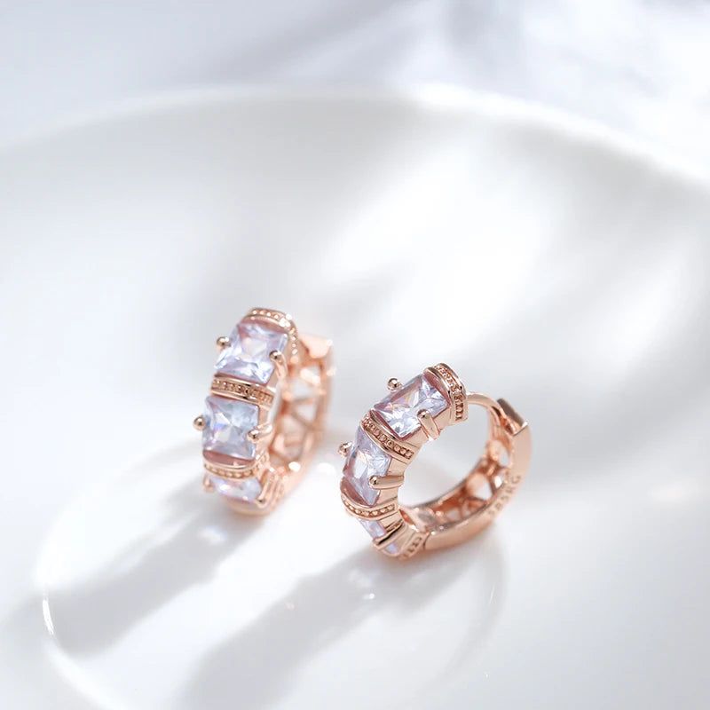 Popular Vintage Rose Gold Hoop Earrings with Sparkling Cubic Zirconia