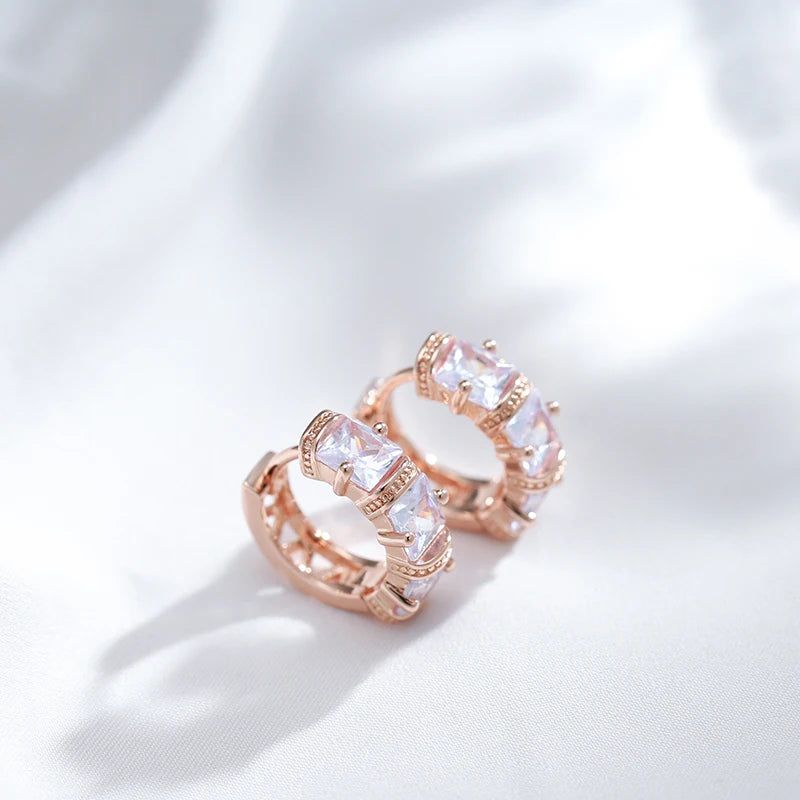 Popular Vintage Rose Gold Hoop Earrings with Sparkling Cubic Zirconia