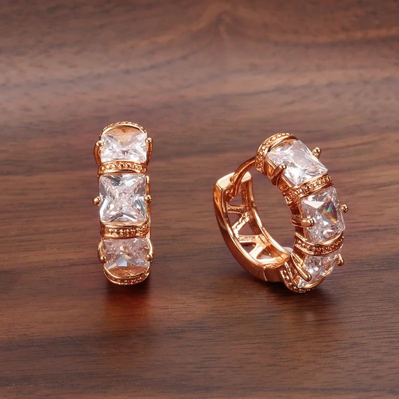 Popular Vintage Rose Gold Hoop Earrings with Sparkling Cubic Zirconia