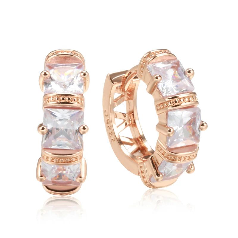 Popular Vintage Rose Gold Hoop Earrings with Sparkling Cubic Zirconia