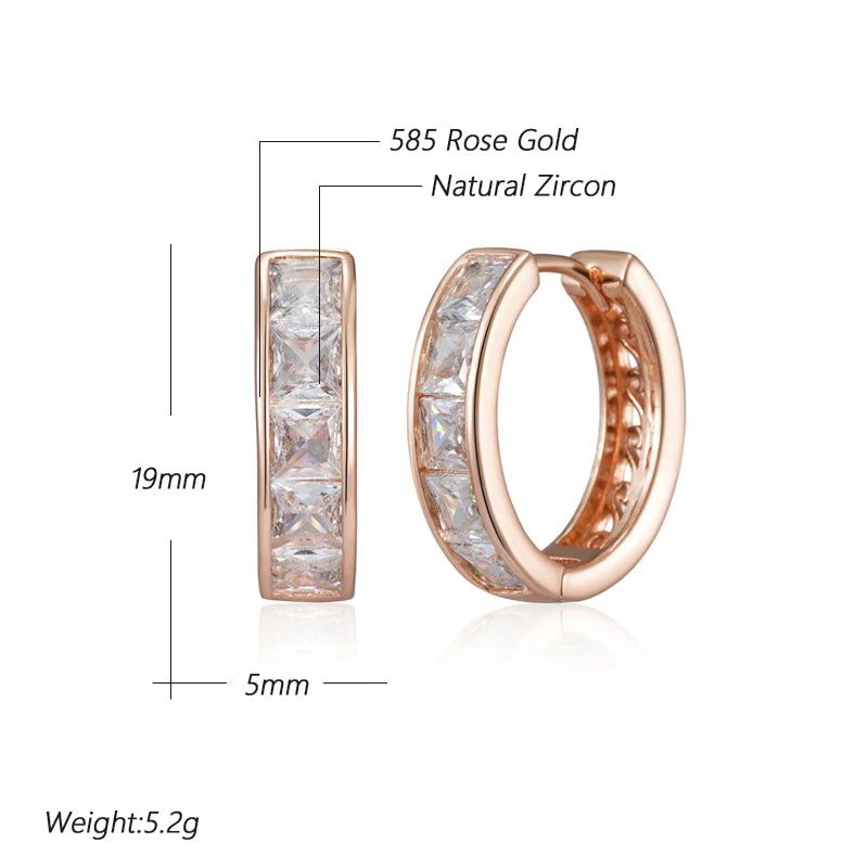 Popular Vintage Rose Gold Hoop Earrings with Square Natural Zircon