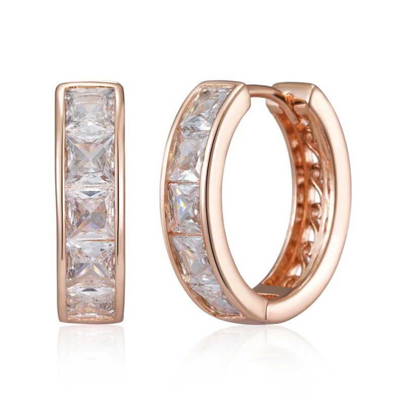 Popular Vintage Rose Gold Hoop Earrings with Square Natural Zircon