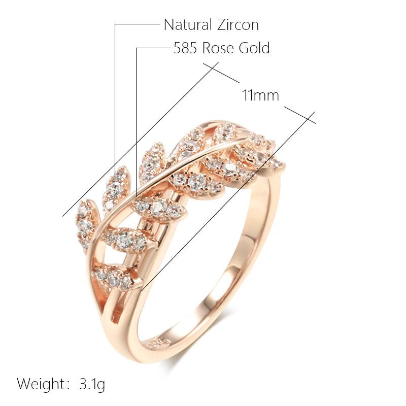 Popular Vintage Rose Gold Leaf Ring with Natural Zircon Accents