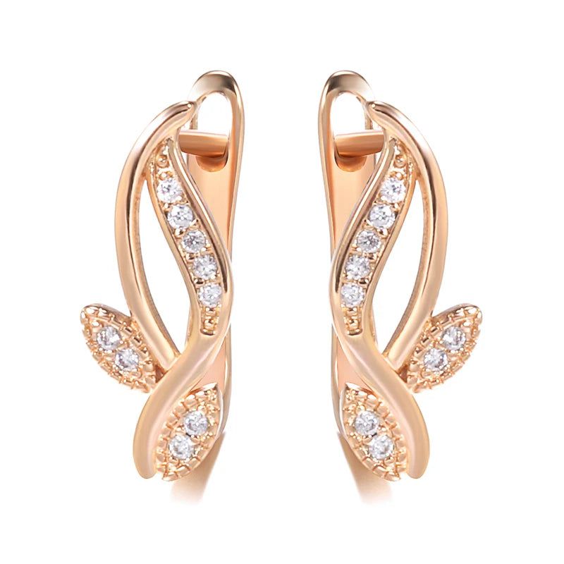 Popular Vintage Rose Gold Leaf Stud Earrings with Natural Zircon