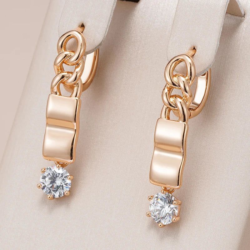 Popular Vintage Rose Gold Long Dangle Earrings with Natural Zircon