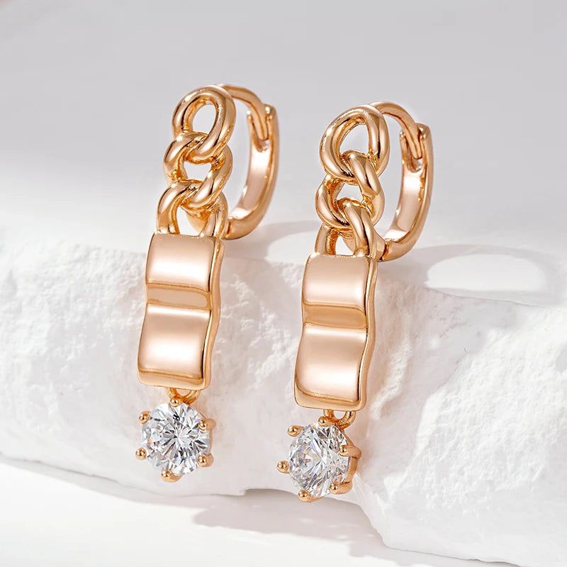 Popular Vintage Rose Gold Long Dangle Earrings with Natural Zircon