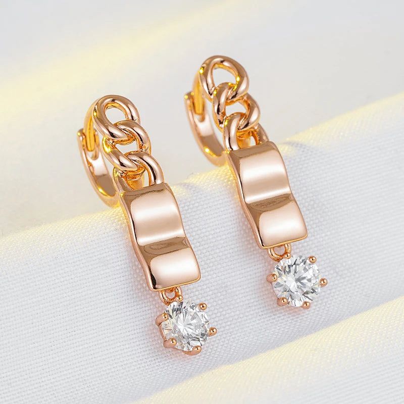 Popular Vintage Rose Gold Long Dangle Earrings with Natural Zircon