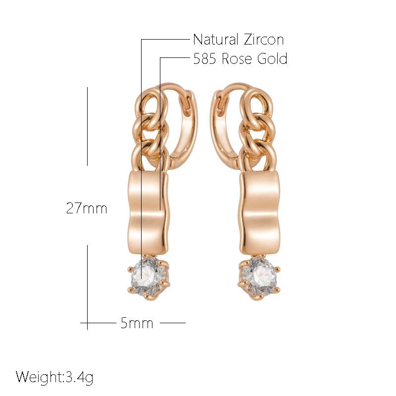 Popular Vintage Rose Gold Long Dangle Earrings with Natural Zircon