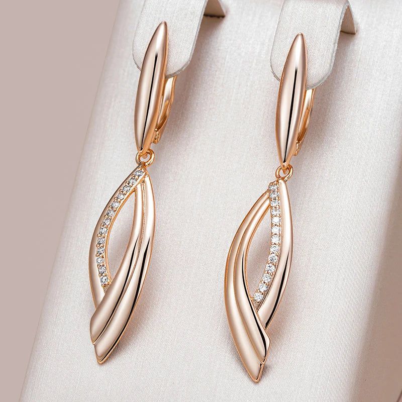 Popular Vintage Rose Gold Long Dangle Earrings with Natural Zircon Accents