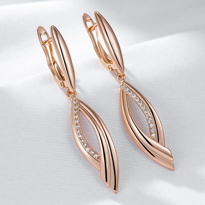 Popular Vintage Rose Gold Long Dangle Earrings with Natural Zircon Accents