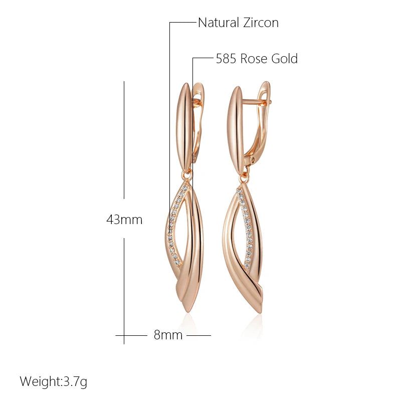 Popular Vintage Rose Gold Long Dangle Earrings with Natural Zircon Accents